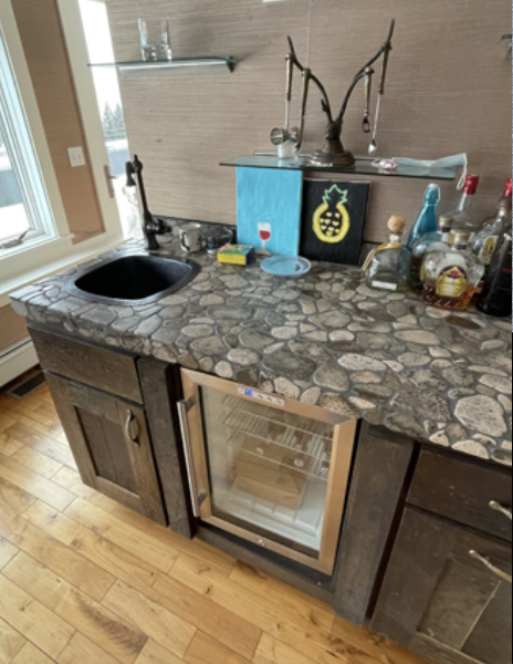 Close-up of lit Petoskey stone tile